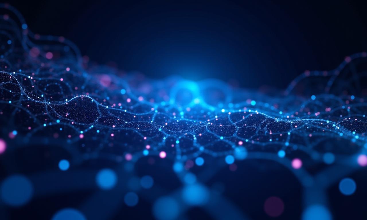 Réseaux de neurones lumineux et flux de données abstraits représentant l'intelligence artificielle et le spatial computing